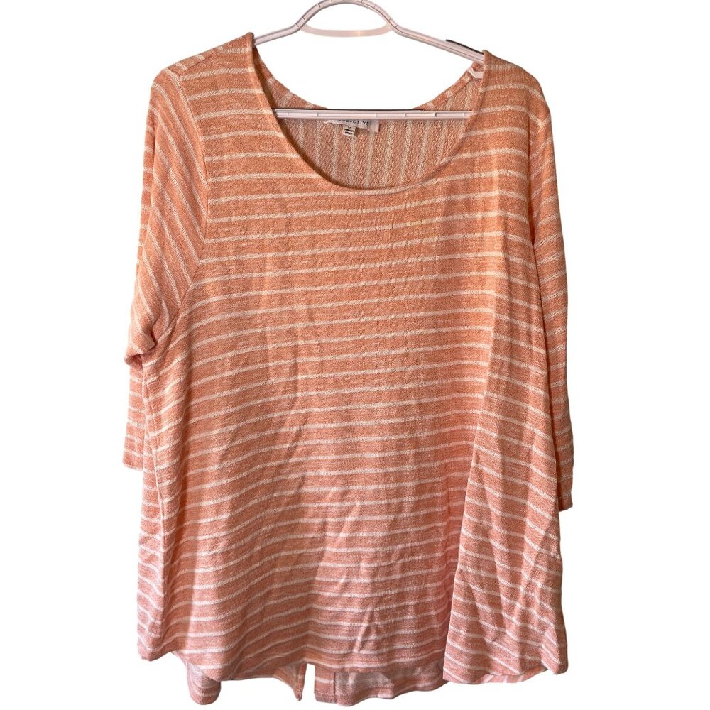 Rose & Olive Women Striped Tunic Top Size 3X Peachy Pink 3/4 Sleeves Button Back